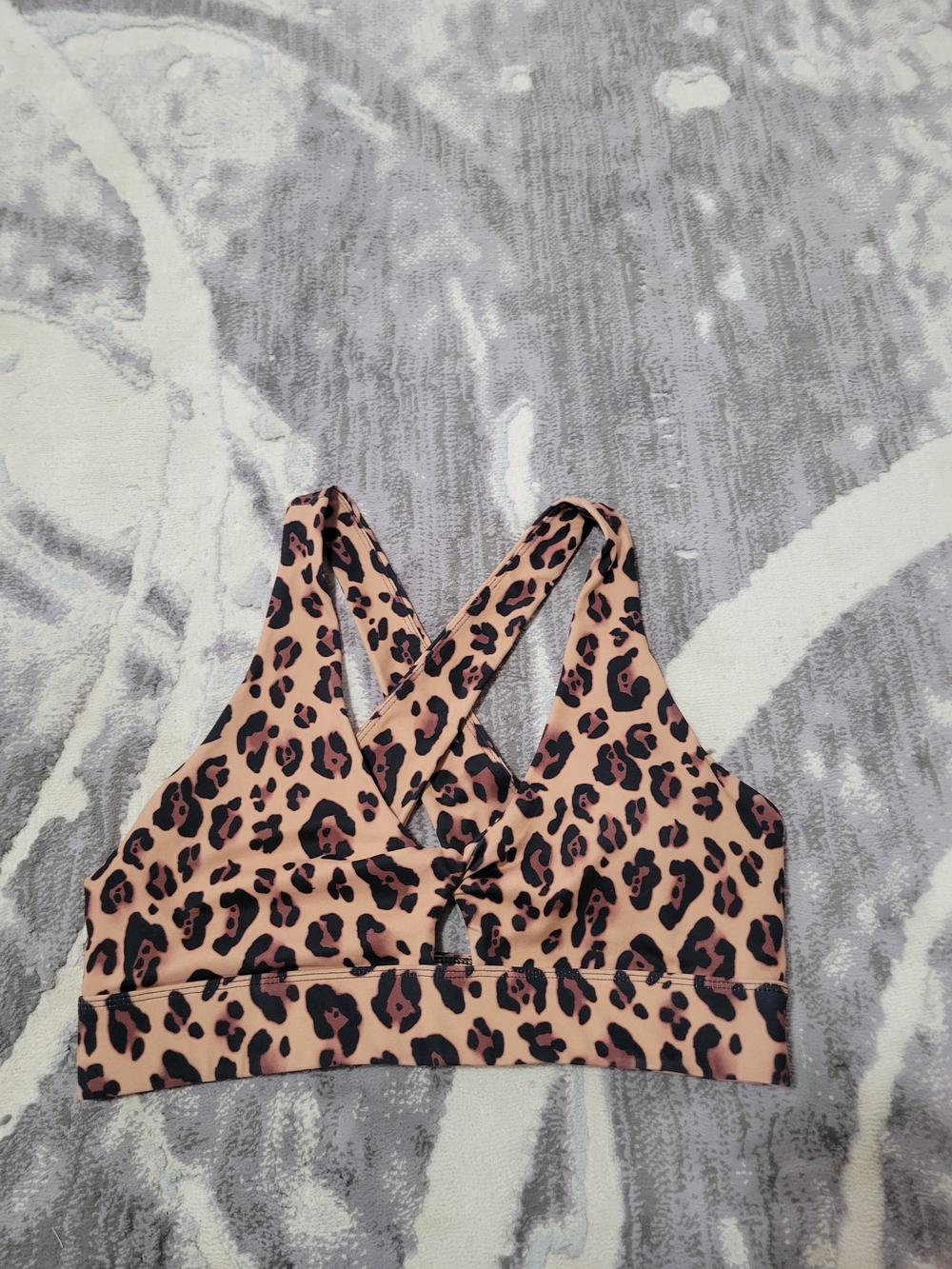 Fabletics Leopard Print Crossback Sports Bra - Tan & Black Size L